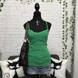 Vintage Y2K Seduction green and white polka dots laced babydoll cami size M